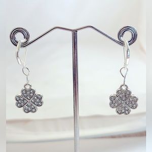 Lucky you 925 sterling silver four leaf clover sparkle charm hook earrings
